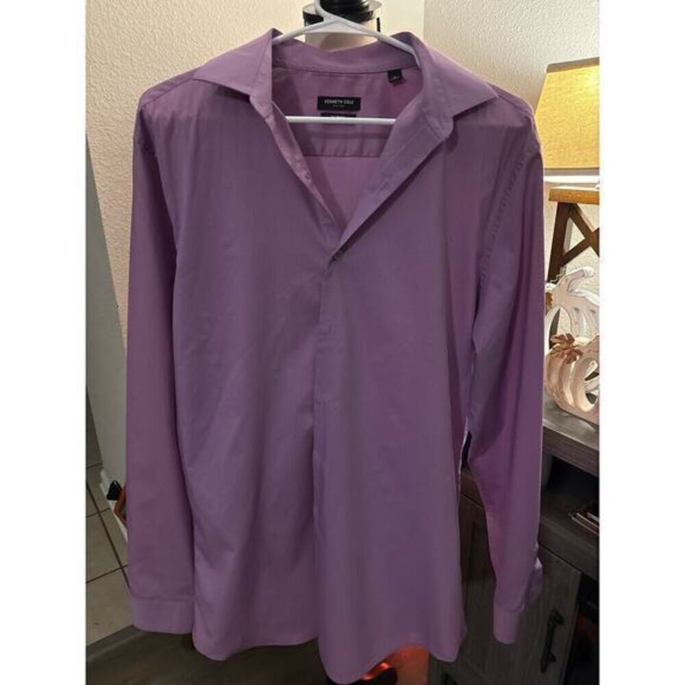 Kenneth Cole slim‎ fit purple men’s button up dress shirt size 16  34/35